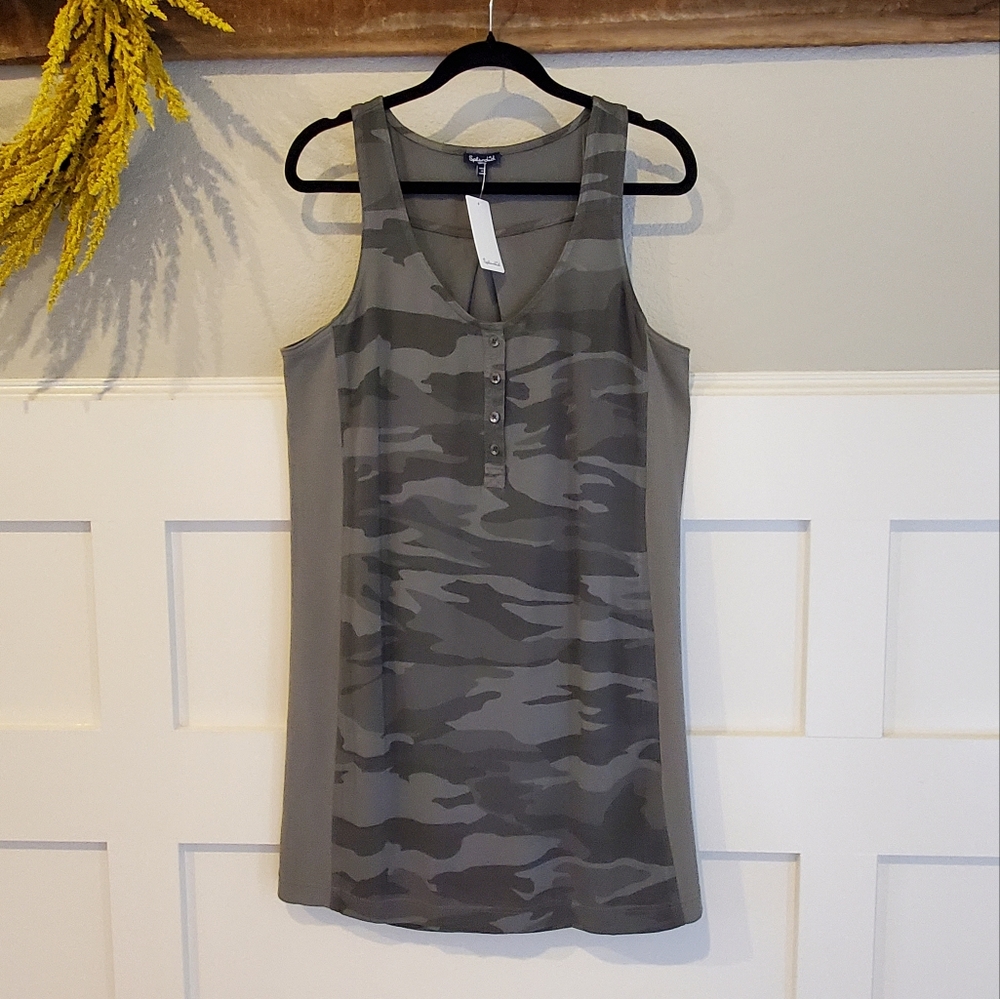 Splendid Grey/Camo Lightweight Viscose Tank Elevated Casual Dress, Small, NWT